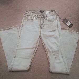 Becca Destroyed Mid Rise Boot Cut Big T  size 28
